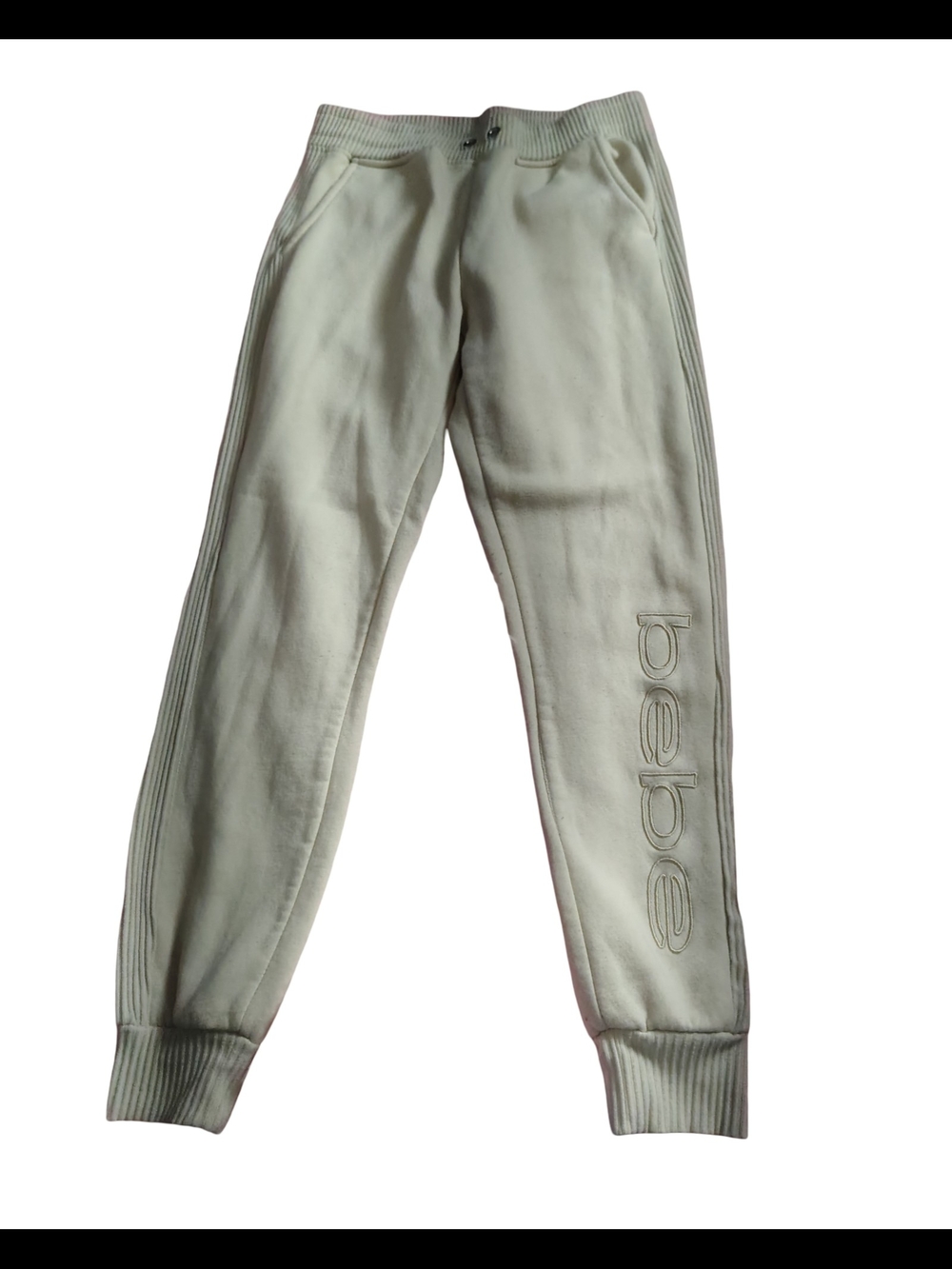 bebe Cream Logo Sweatpants * Missing Drawstring